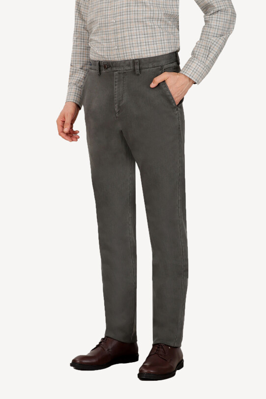 Erkek Haki Yeşil Regular Fit Kanvas Spor Çizgili Pantolon