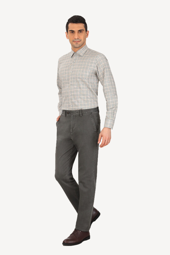 Erkek Haki Yeşil Regular Fit Kanvas Spor Çizgili Pantolon