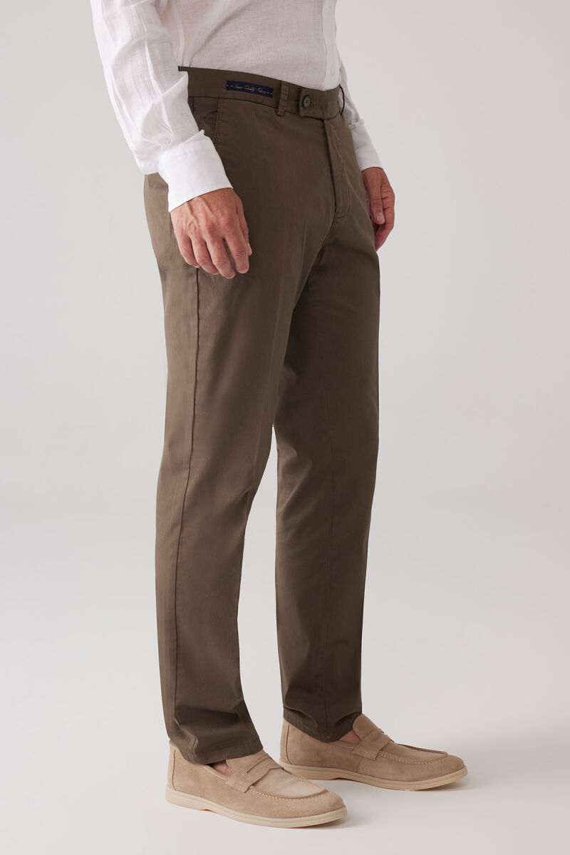 Erkek Haki Yeşil Regular Fit Pamuk-Likra Kanvas Pantolon - 3