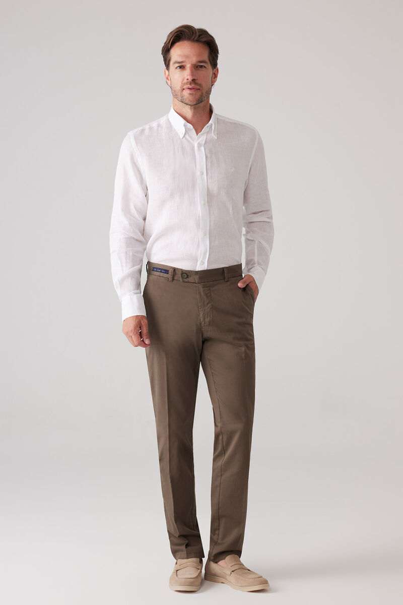 Erkek Haki Yeşil Regular Fit Pamuk-Likra Kanvas Pantolon - 5