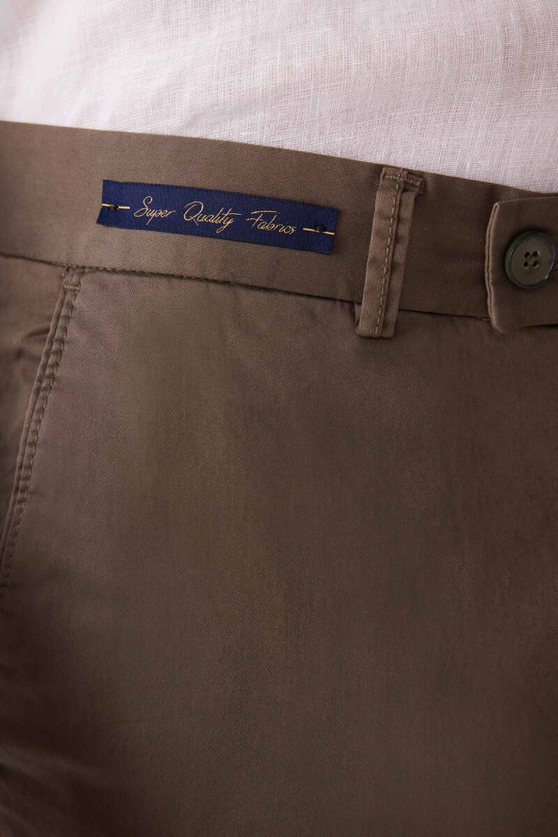 Erkek Haki Yeşil Regular Fit Pamuk-Likra Kanvas Pantolon - 7