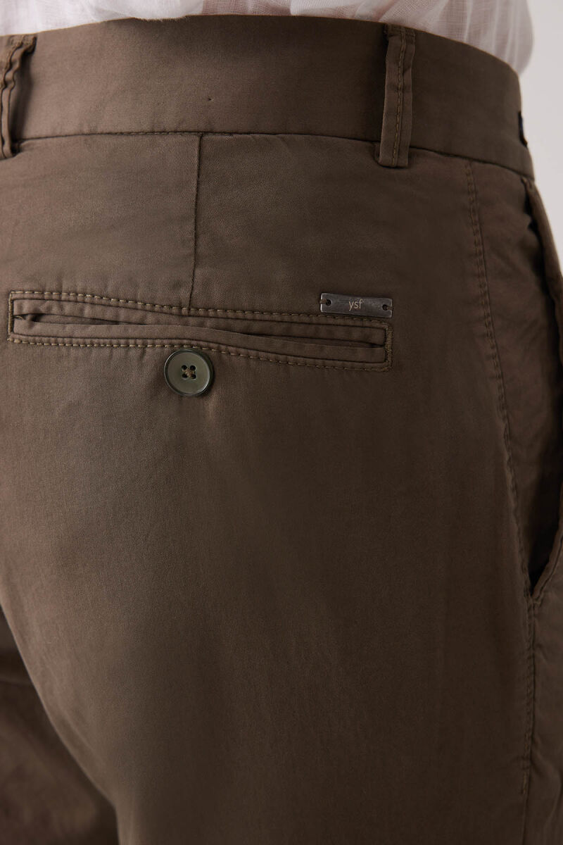 Erkek Haki Yeşil Regular Fit Pamuk-Likra Kanvas Pantolon - 8