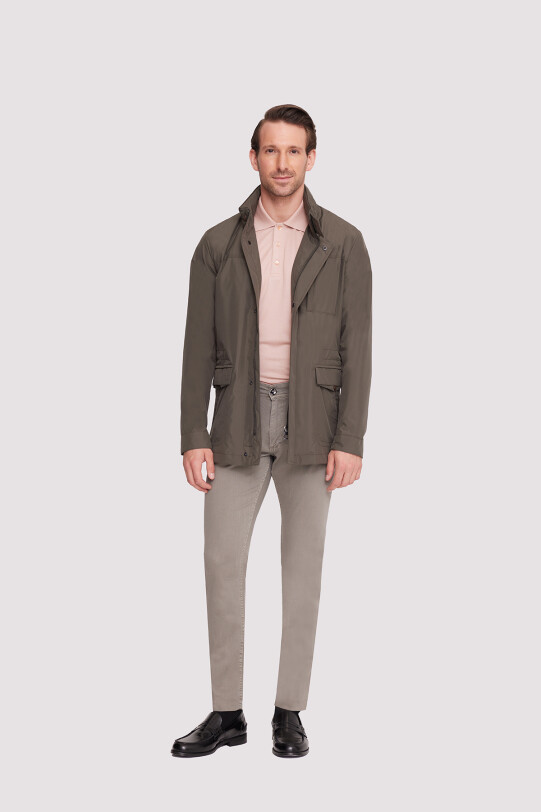 Erkek Haki Yeşil Regular Fit Yazlık Spor Kapüşonlu Mont