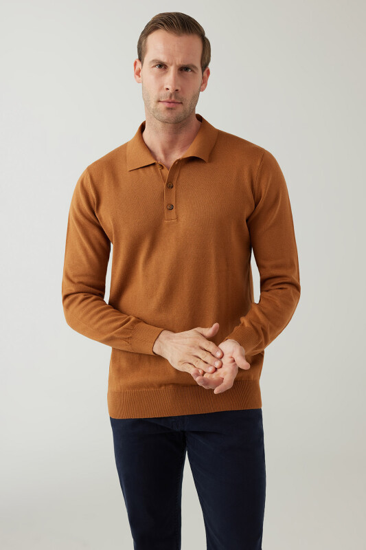 Erkek Hardal Pamuklu Polo Yaka Triko