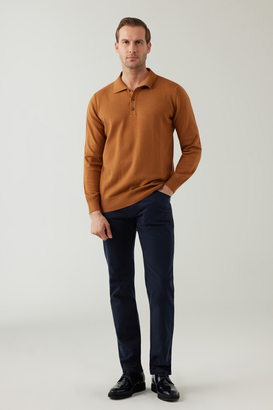 Erkek Hardal Pamuklu Polo Yaka Triko