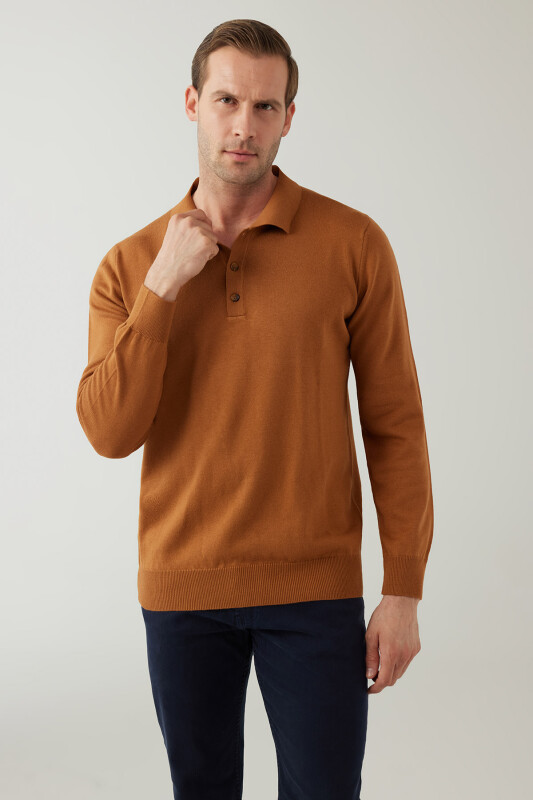 Erkek Hardal Pamuklu Polo Yaka Triko