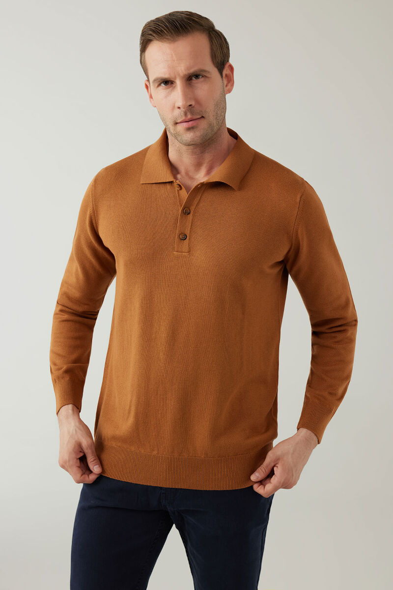 Erkek Hardal Pamuklu Polo Yaka Triko - 4