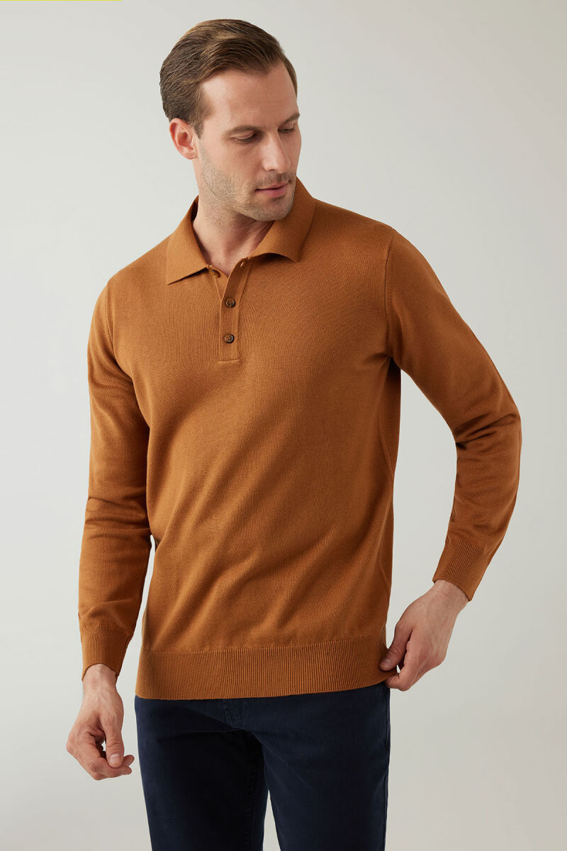 Erkek Hardal Pamuklu Polo Yaka Triko - 5