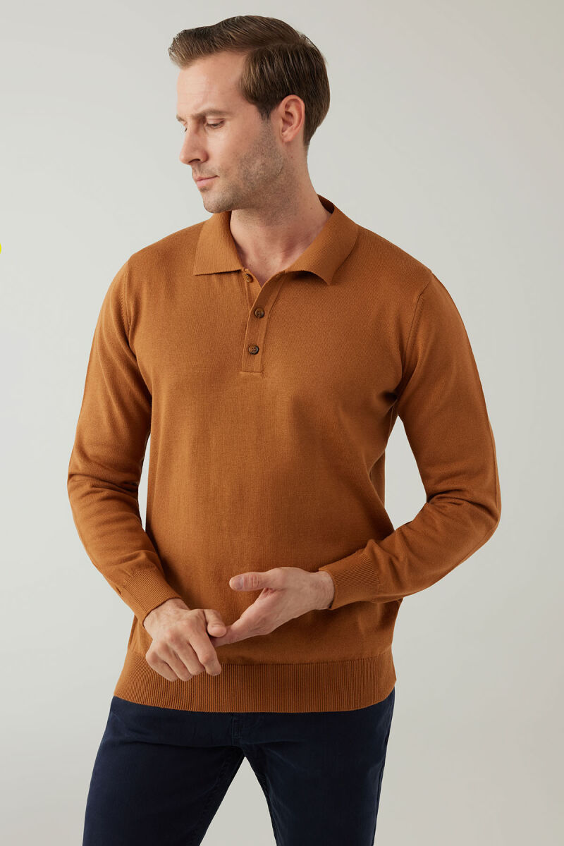 Erkek Hardal Pamuklu Polo Yaka Triko - 6