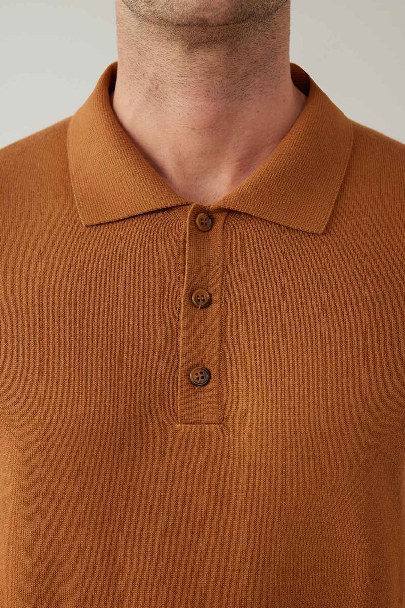 Erkek Hardal Pamuklu Polo Yaka Triko - 7