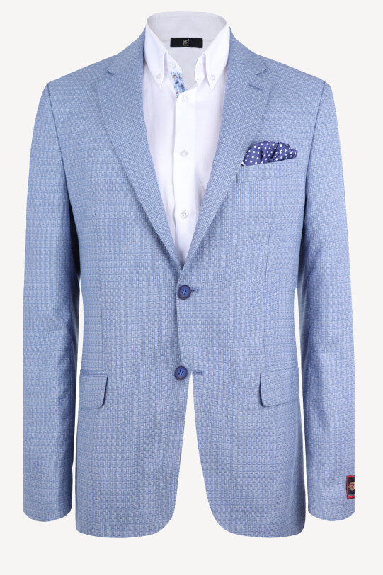 Erkek Havacı Mavi Desenli Keten Klasik Spor Ceket - YSF