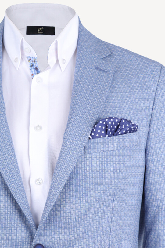 Erkek Havacı Mavi Desenli Keten Klasik Spor Ceket - YSF (1)