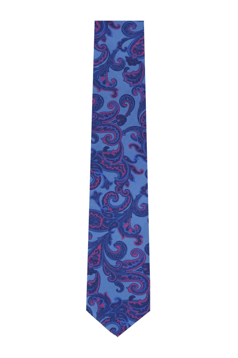 Erkek İndigo Mavi Desenli Kravat - 1