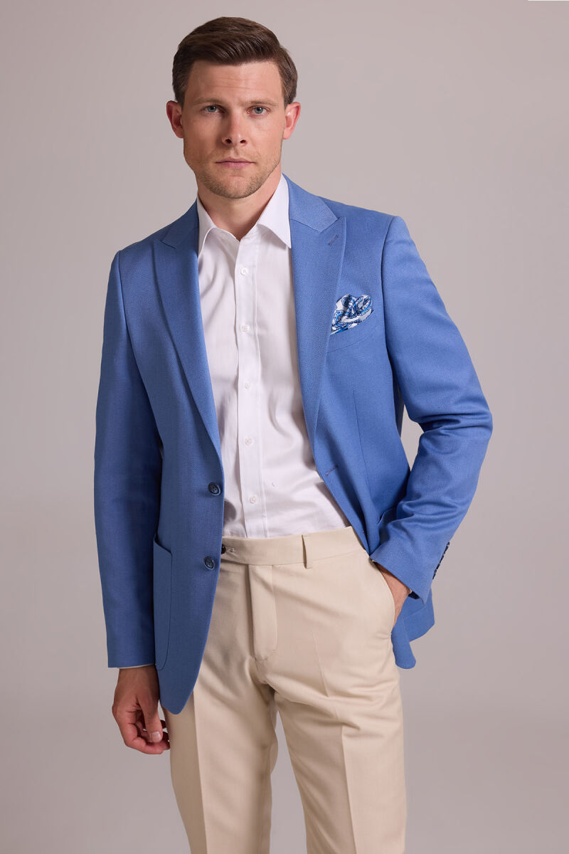 Erkek İndigo Mavi Regular Fit Sivri Yaka Tek Ceket - 1
