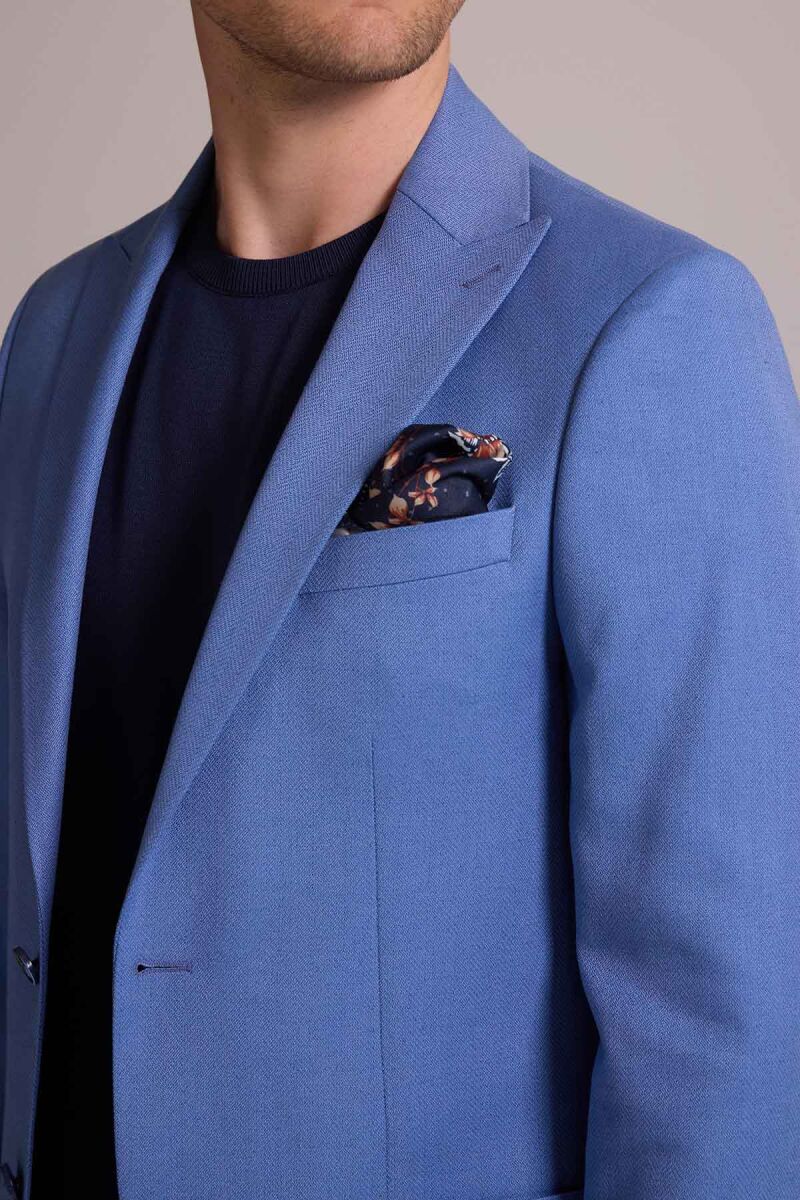 Erkek İndigo Mavi Regular Fit Sivri Yaka Tek Ceket - 10