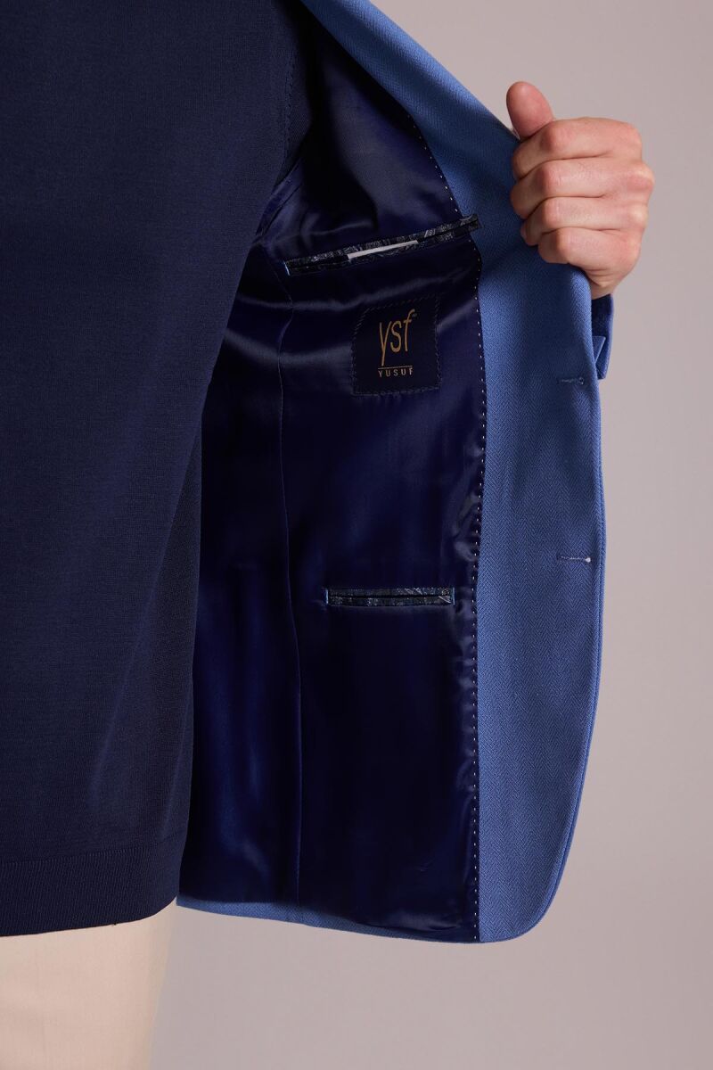Erkek İndigo Mavi Regular Fit Sivri Yaka Tek Ceket - 11