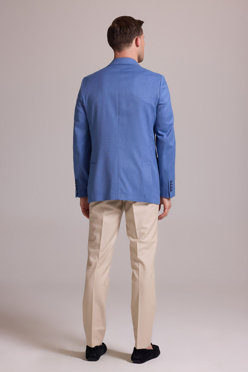 Erkek İndigo Mavi Regular Fit Sivri Yaka Tek Ceket - 12