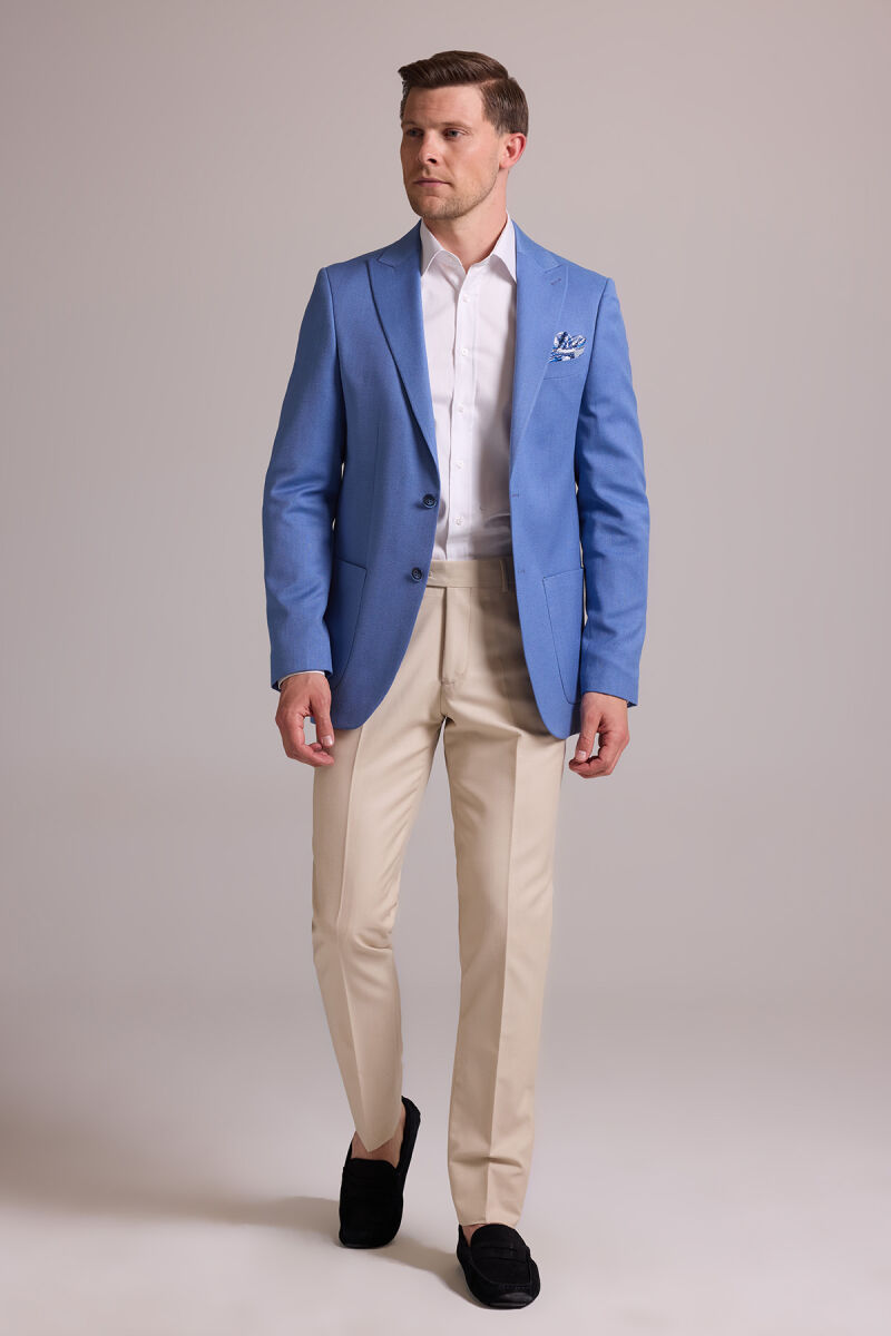 Erkek İndigo Mavi Regular Fit Sivri Yaka Tek Ceket - 2