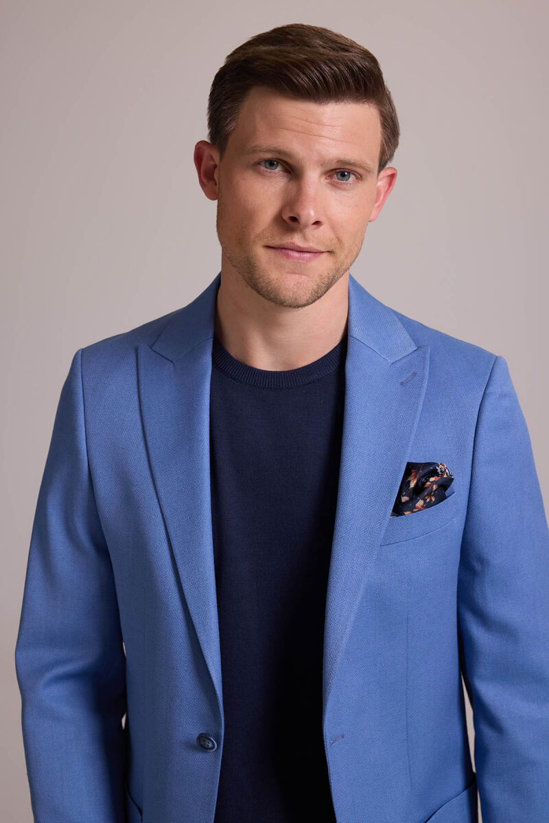 Erkek İndigo Mavi Regular Fit Sivri Yaka Tek Ceket - 7