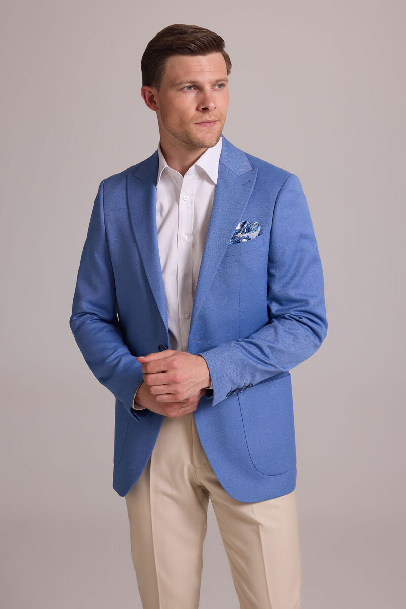 Erkek İndigo Mavi Regular Fit Sivri Yaka Tek Ceket - 8
