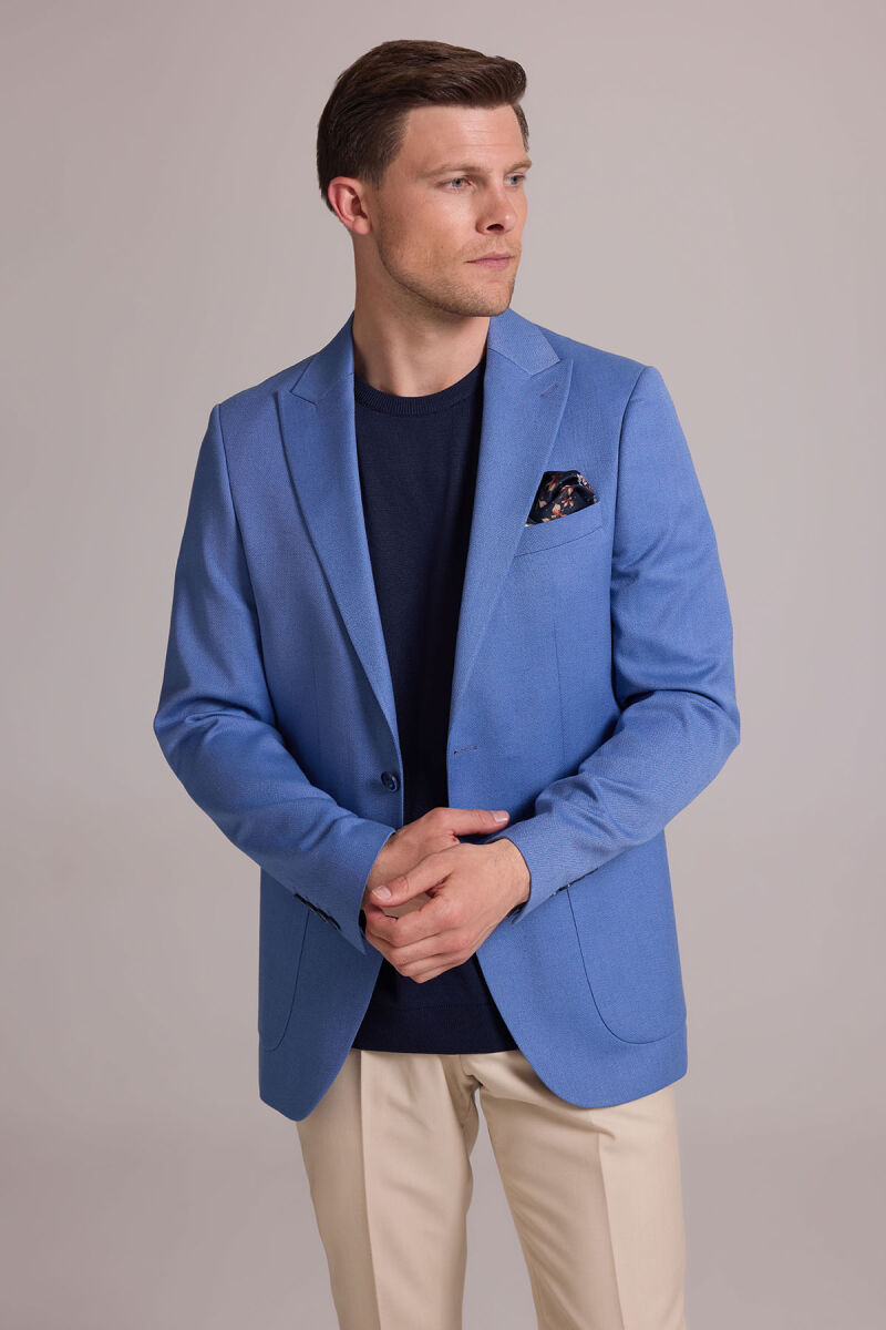 Erkek İndigo Mavi Regular Fit Sivri Yaka Tek Ceket - 9