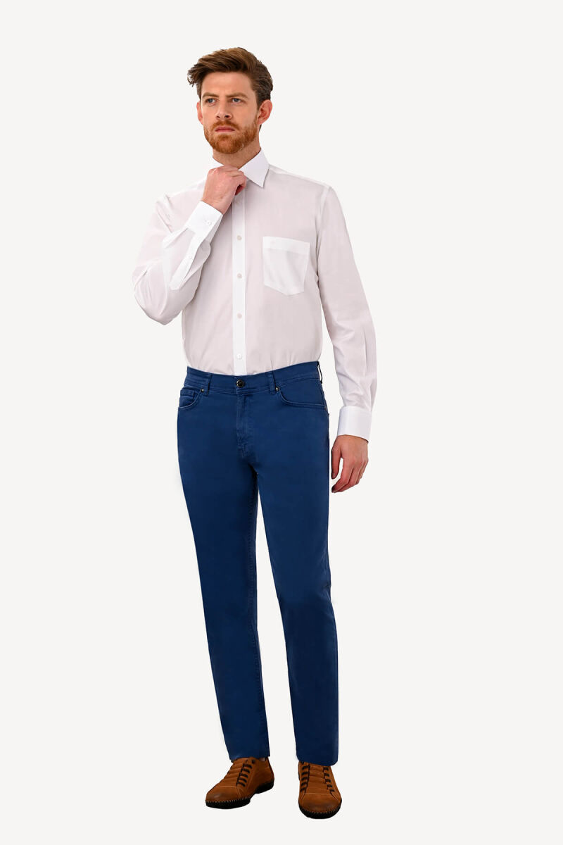 Erkek İndigo Mavi Slim Fit Kanvas Pantolon - 1