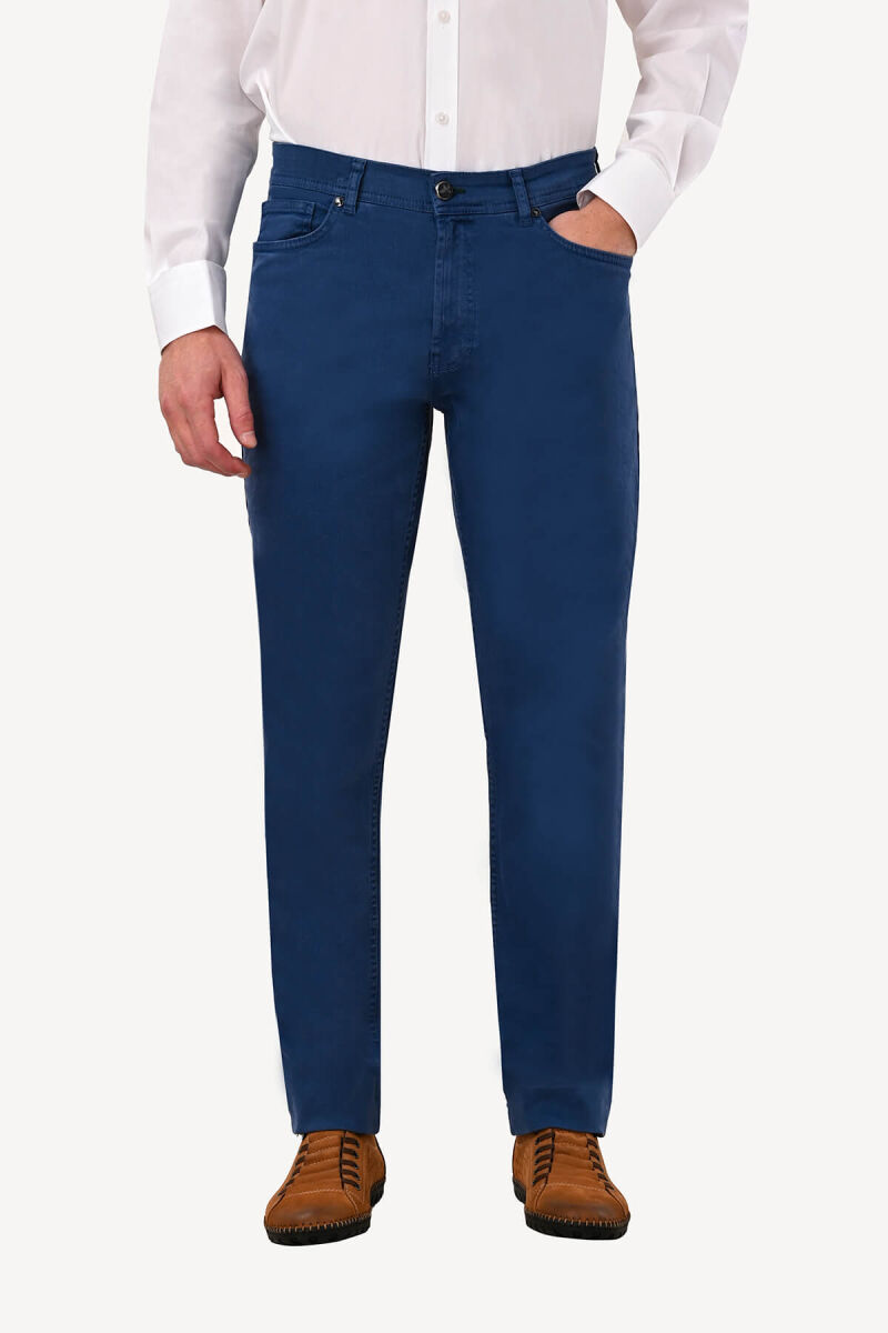 Erkek İndigo Mavi Slim Fit Kanvas Pantolon - 2