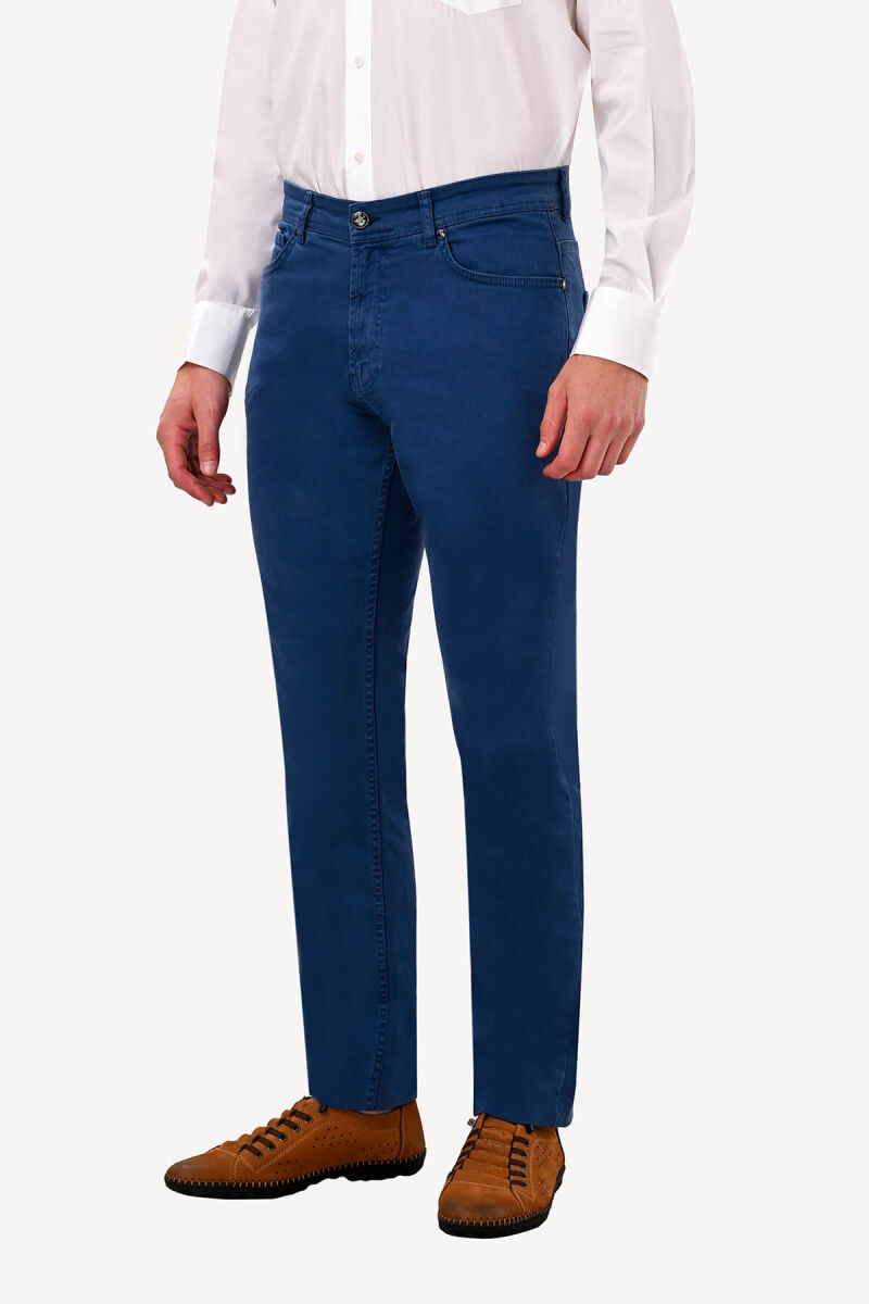 Erkek İndigo Mavi Slim Fit Kanvas Pantolon - 3