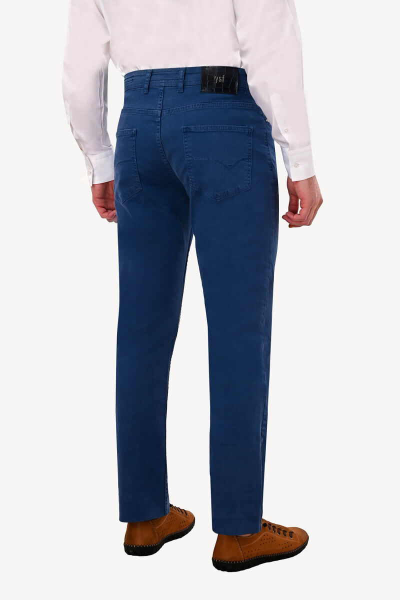 Erkek İndigo Mavi Slim Fit Kanvas Pantolon - 5