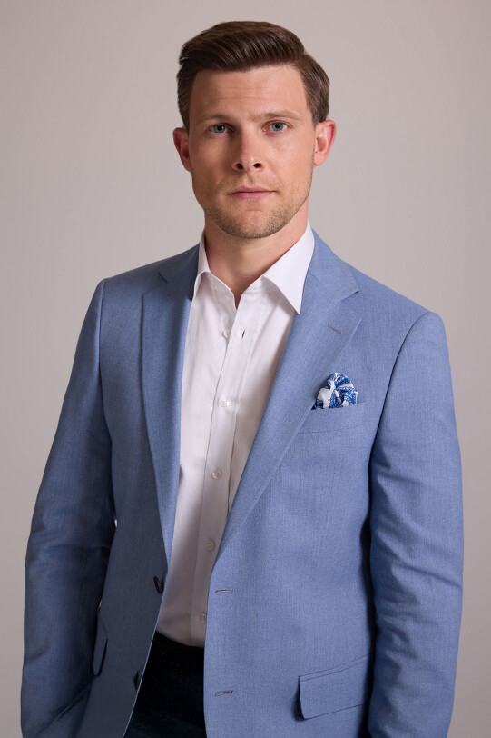 Erkek İndigo Mavi Spor Keten Ceket