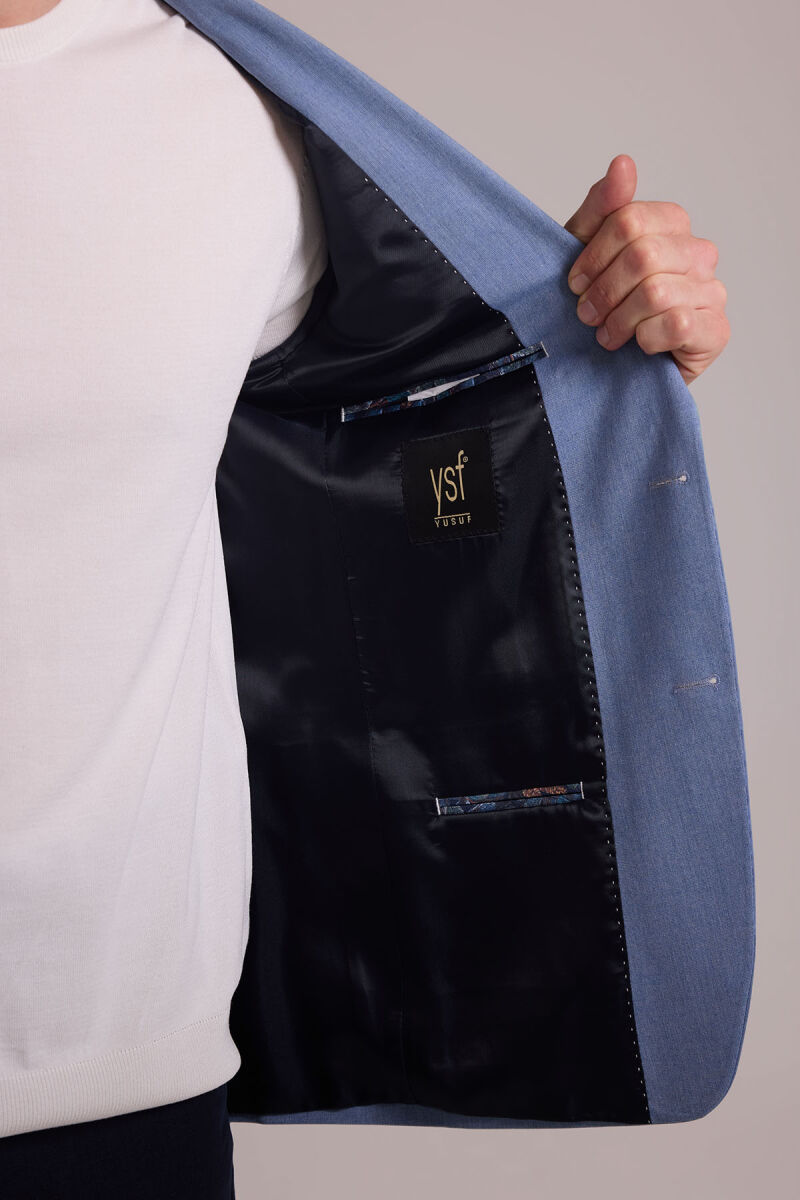 Erkek İndigo Mavi Spor Keten Ceket - 11