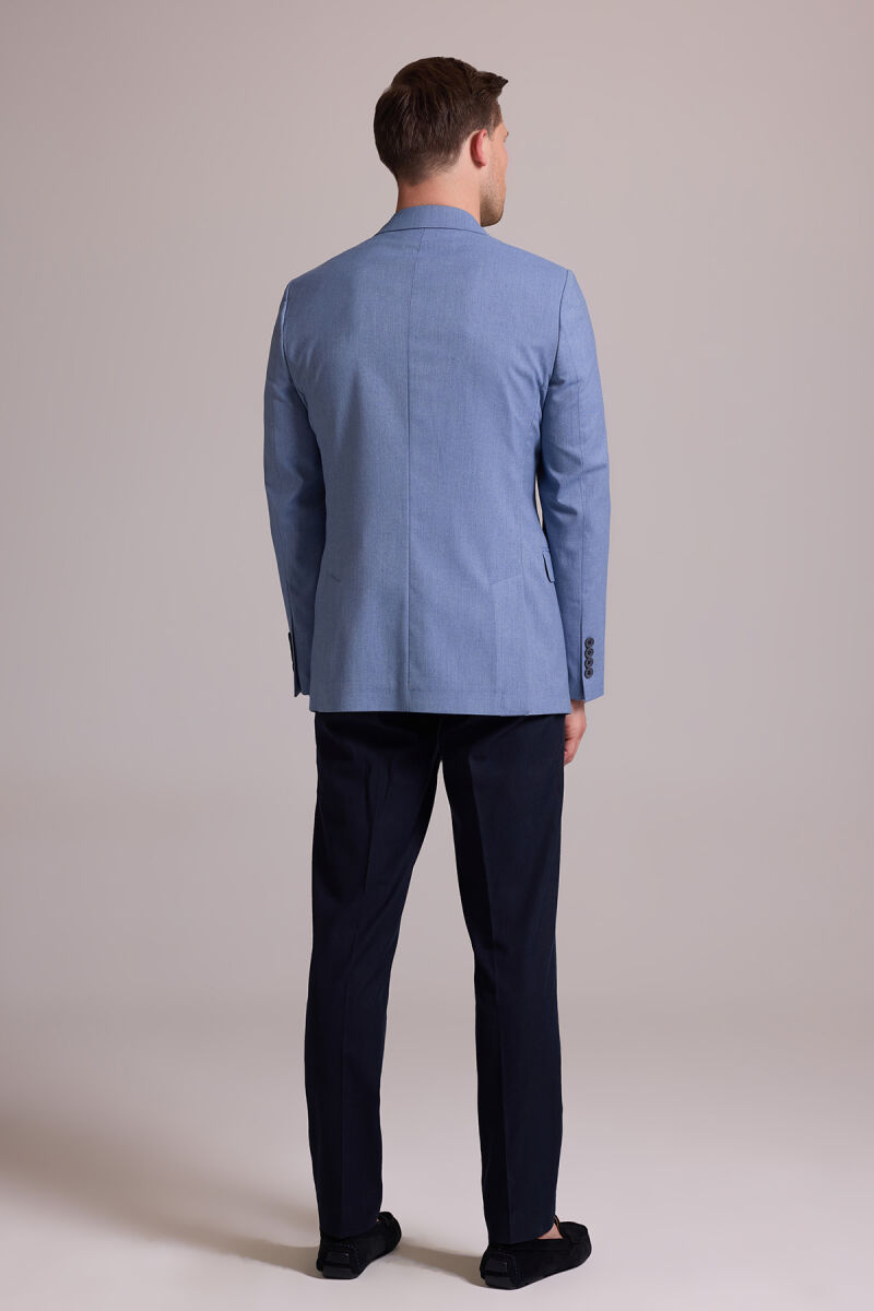 Erkek İndigo Mavi Spor Keten Ceket - 12