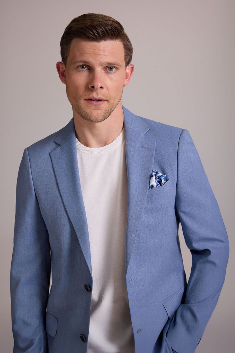 Erkek İndigo Mavi Spor Keten Ceket - 5