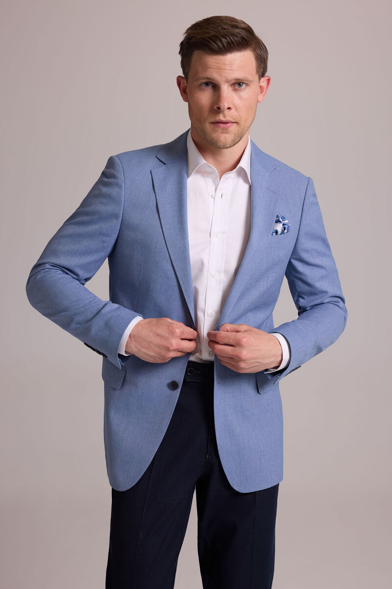 Erkek İndigo Mavi Spor Keten Ceket - 6