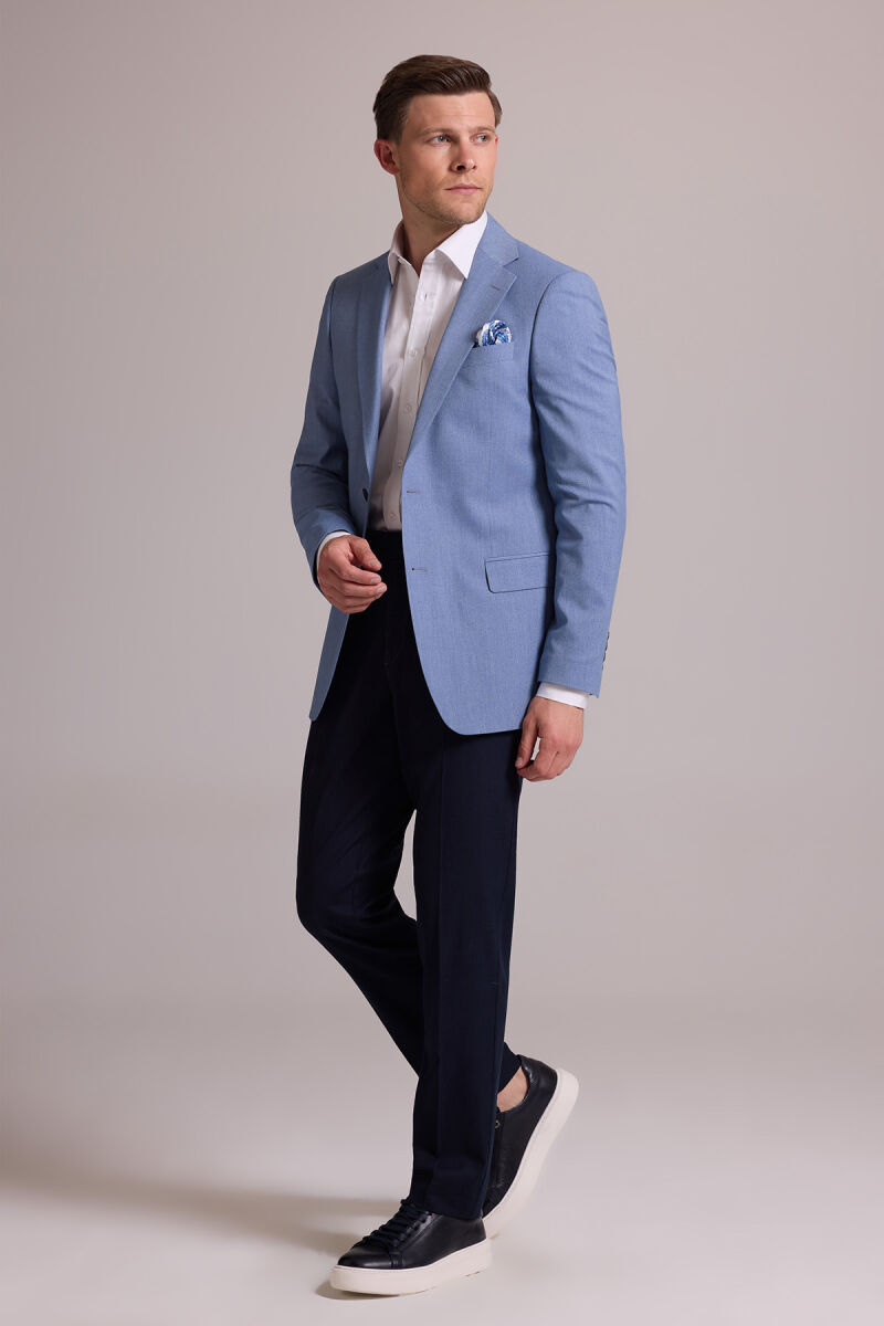 Erkek İndigo Mavi Spor Keten Ceket - 9