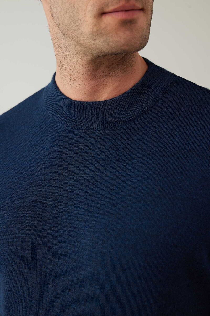 Erkek İndigo Mavi Yarım Balıkçı Yaka Yünlü Triko - 7