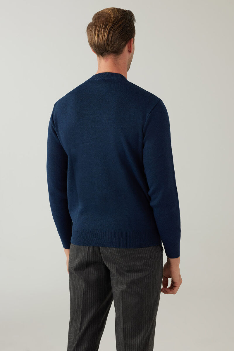 Erkek İndigo Mavi Yarım Balıkçı Yaka Yünlü Triko - 8
