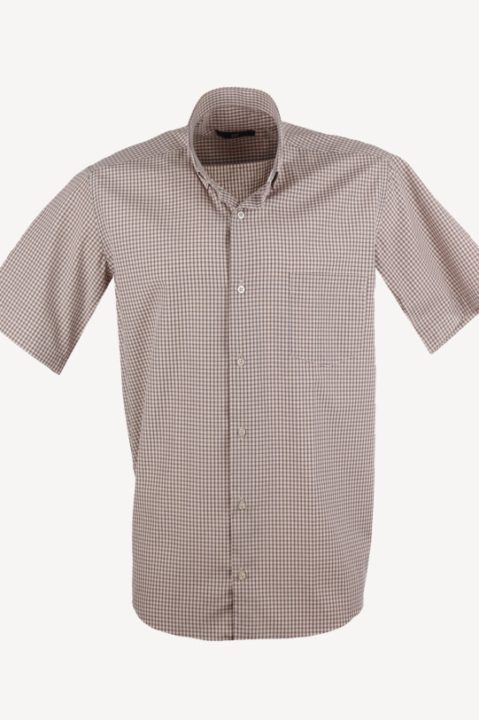 Erkek Kahve Bej Kareli Spor Gömlek