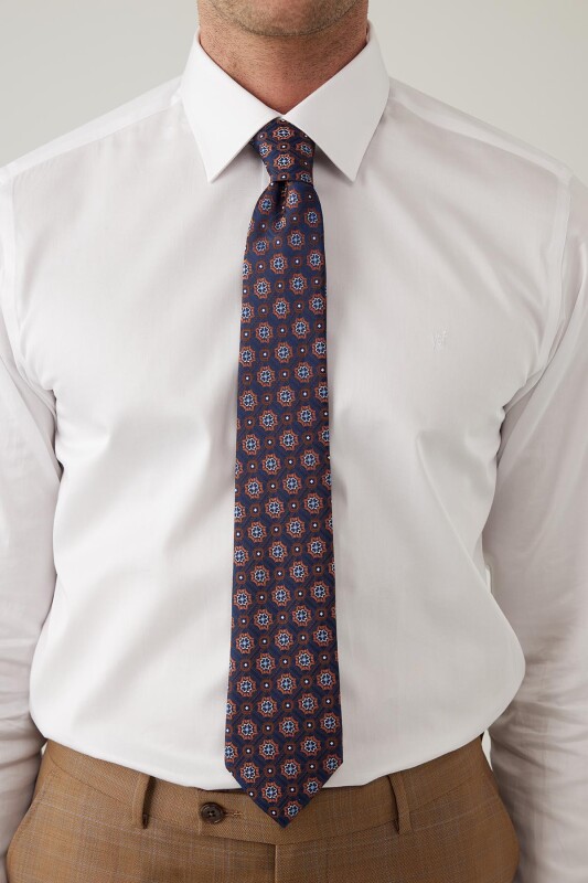 Erkek Kahve Vizon Çiçek Desenli Kravat Mendil Set - YSF (1)