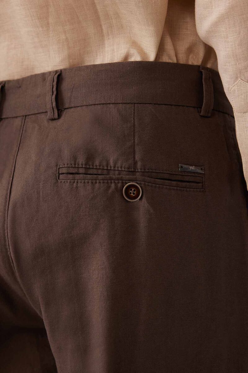 Erkek Kahverengi %100 Keten Pantolon - 8
