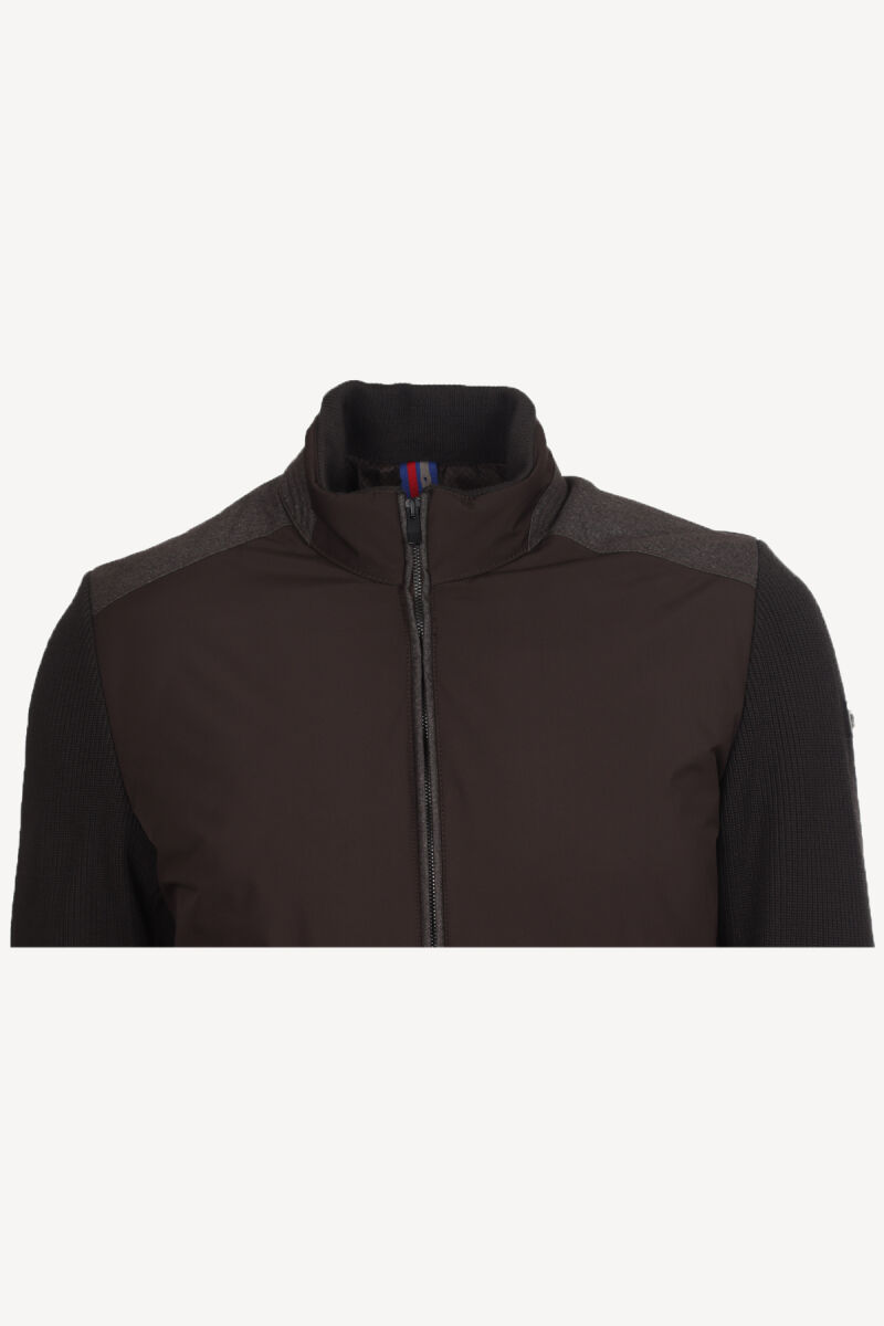 Erkek Kahverengi Dik Yaka Desenli Triko Kol Spor Mont - 2