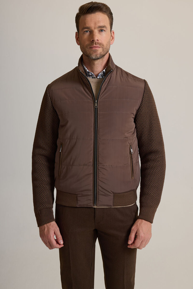 Erkek Kahverengi Klasik Desenli Triko Kol Spor Mont - 1