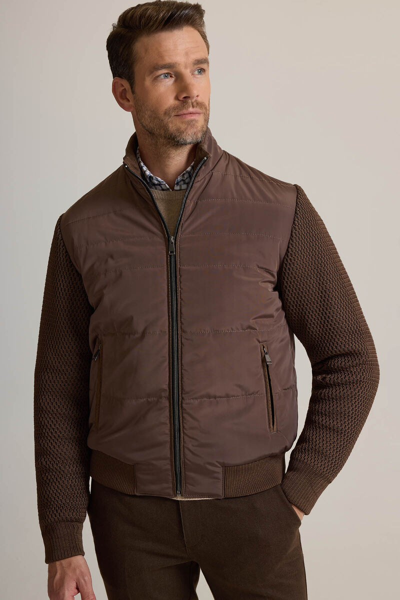 Erkek Kahverengi Klasik Desenli Triko Kol Spor Mont - 2