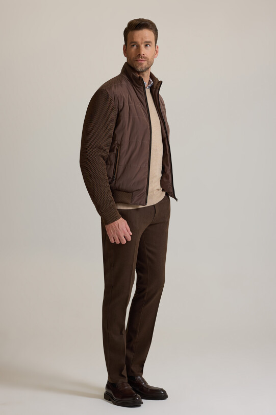 Erkek Kahverengi Klasik Desenli Triko Kol Spor Mont