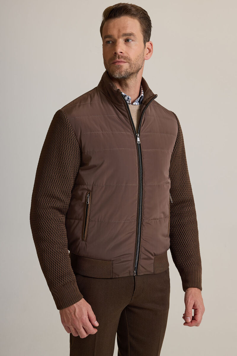 Erkek Kahverengi Klasik Desenli Triko Kol Spor Mont - 4