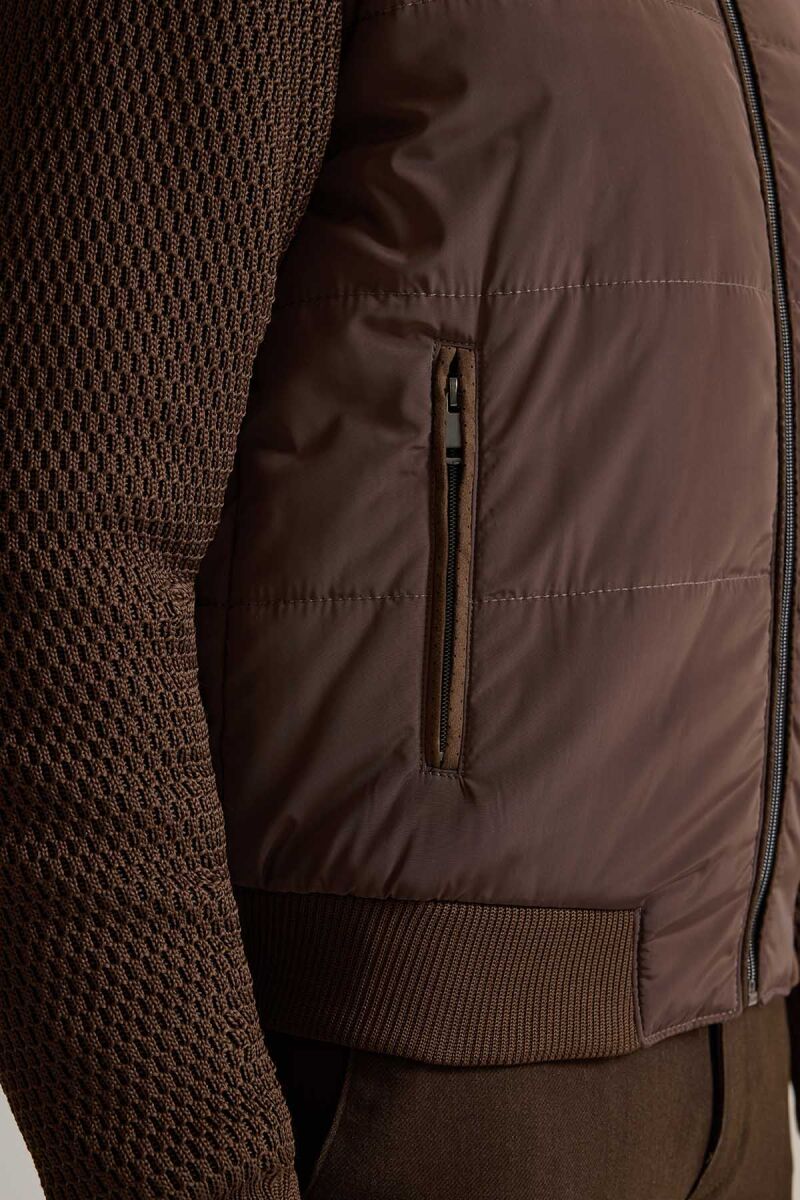 Erkek Kahverengi Klasik Desenli Triko Kol Spor Mont - 7