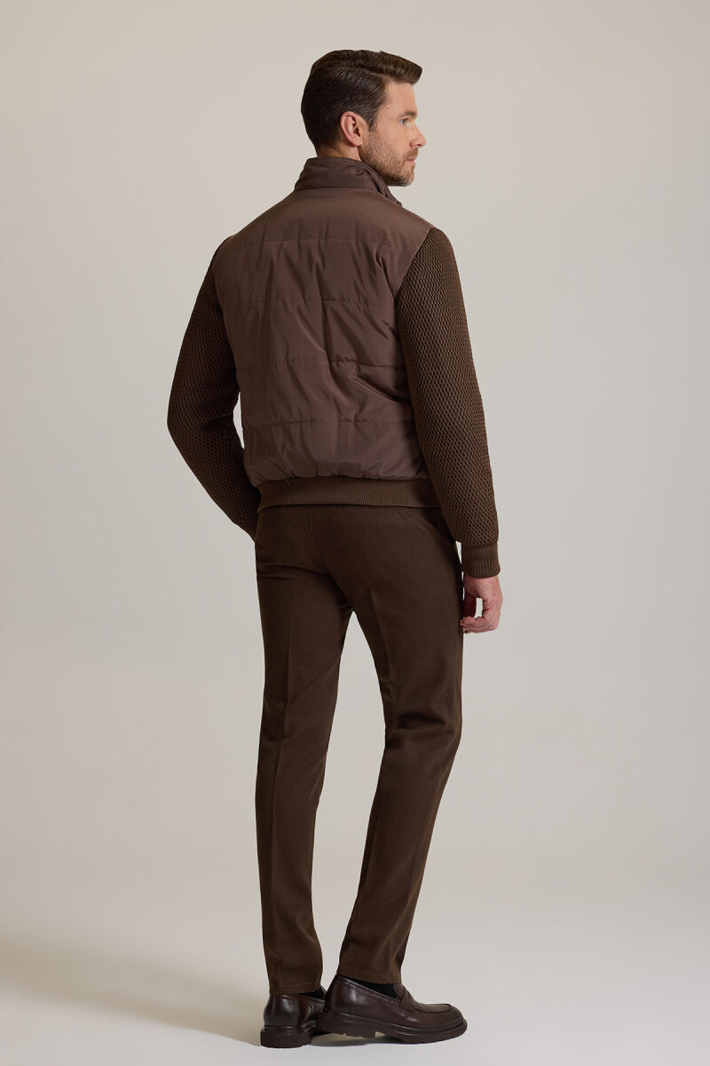 Erkek Kahverengi Klasik Desenli Triko Kol Spor Mont - 8