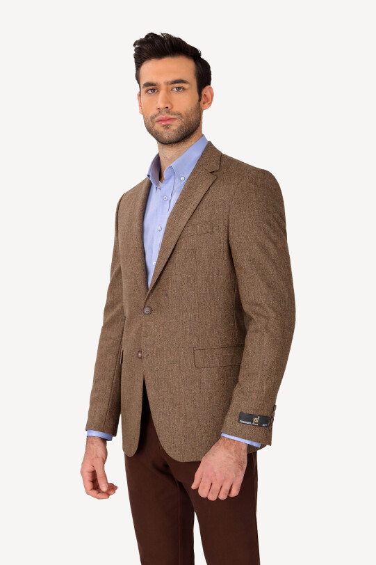 Erkek Kahverengi Klasik Kareli Ceket - YSF