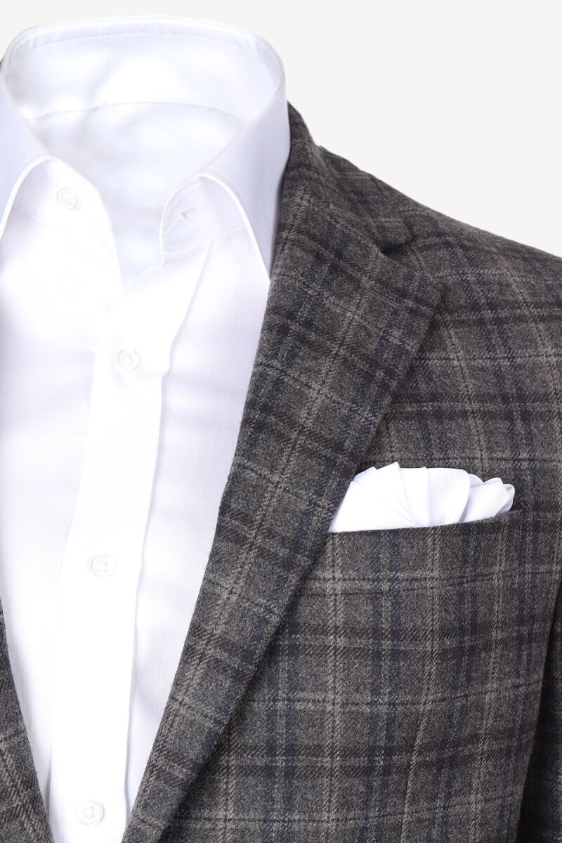 Erkek Kahverengi Klasik Yünlü Ekose Spor Ceket - 2