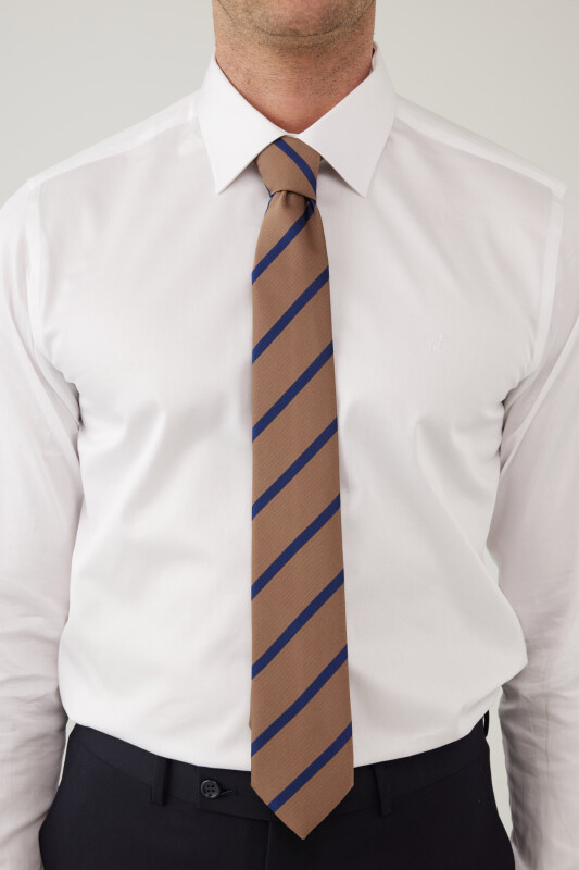 Erkek Kahverengi Lacivert Desenli Kravat Mendil Set - YSF (1)